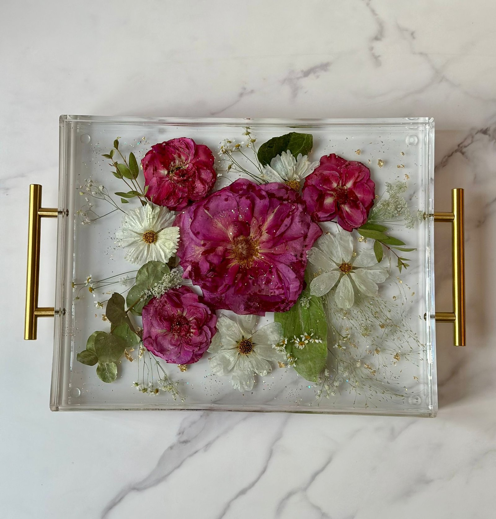 Resin flower preservation — pink rose tray