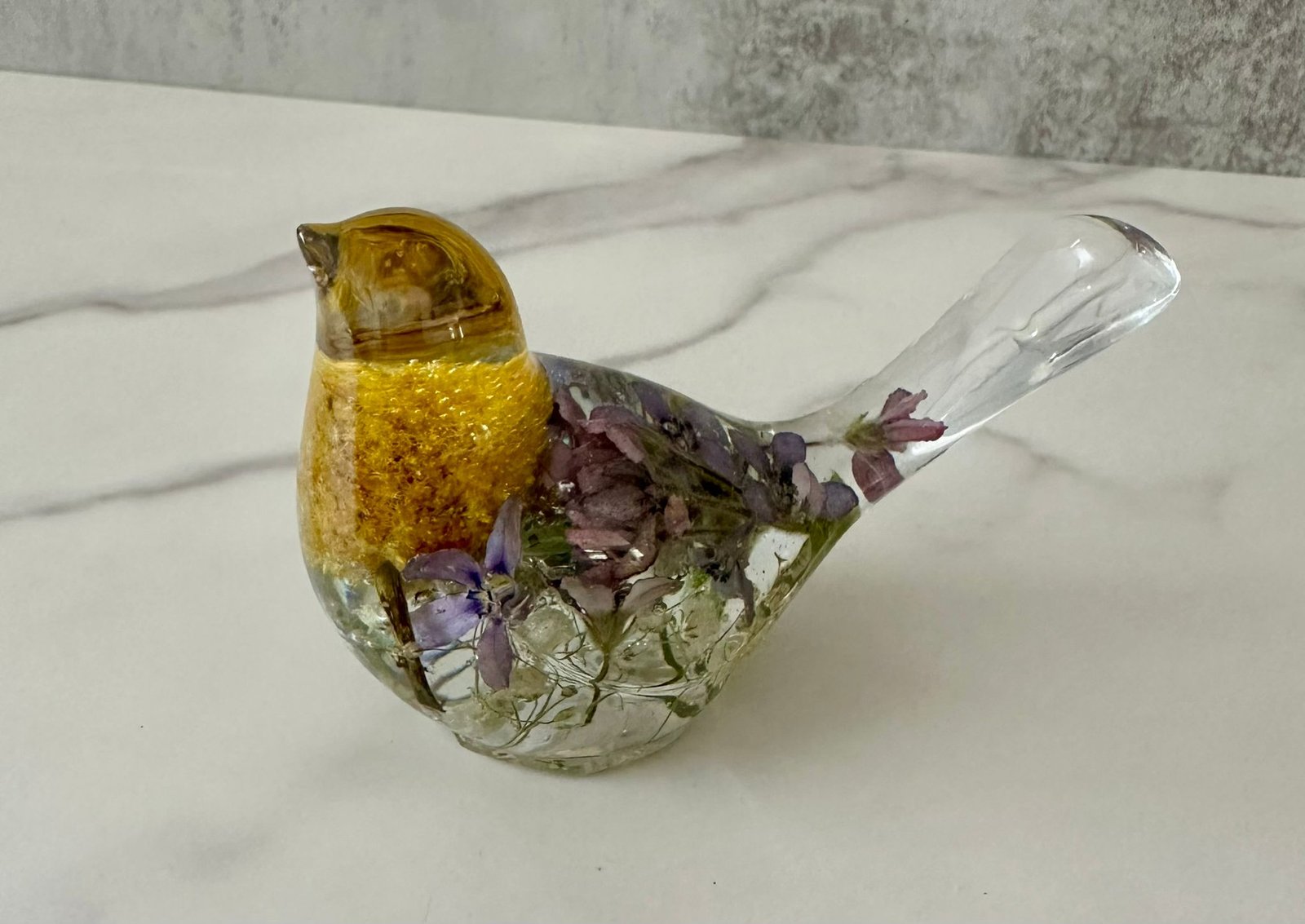 Resin flower preservation — purple flower bird