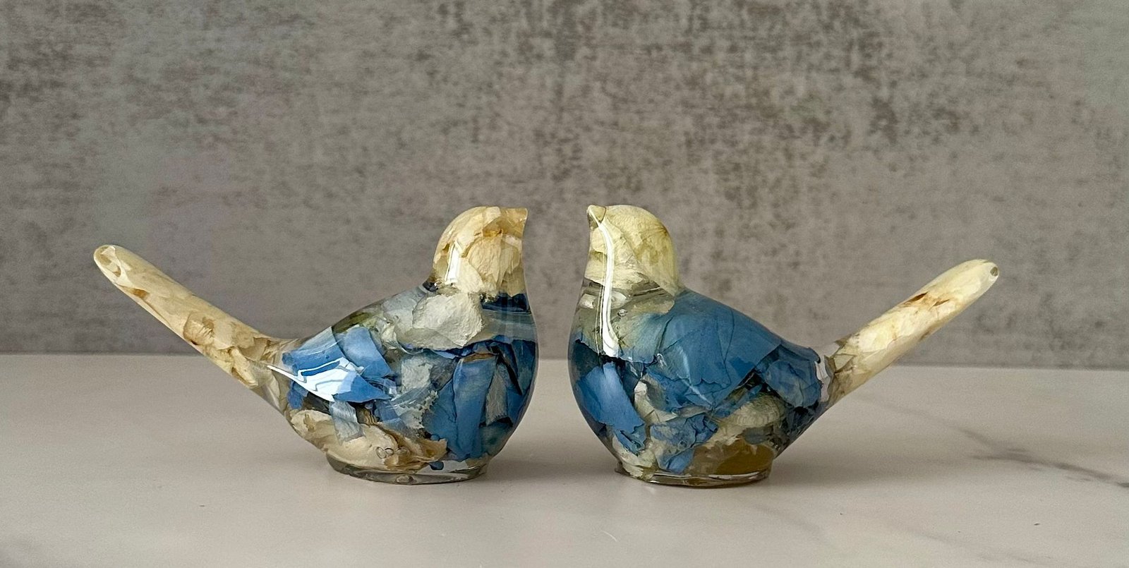 Resin flower preservation — blue bird pair