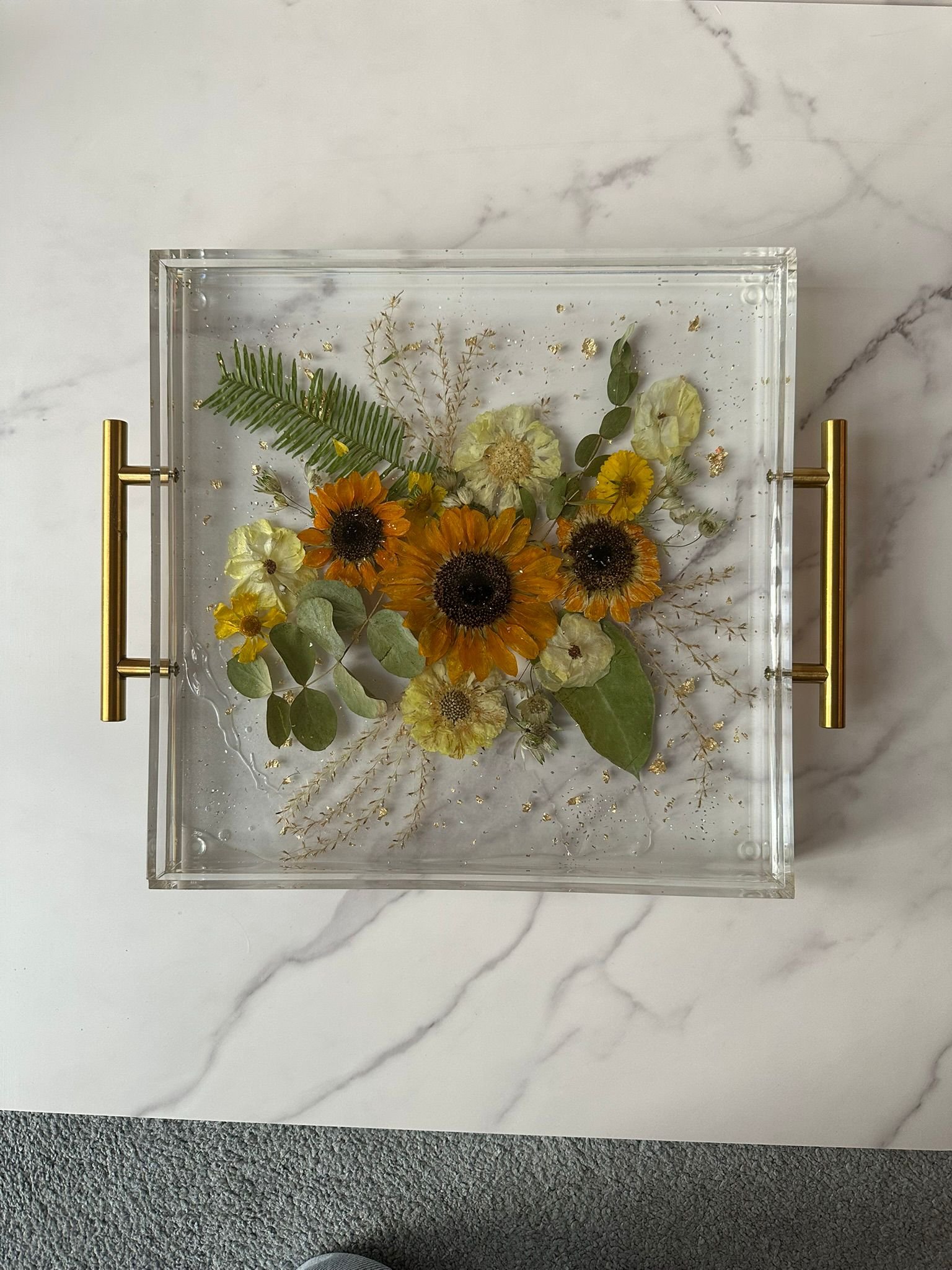Resin flower preservation — sunflower tray