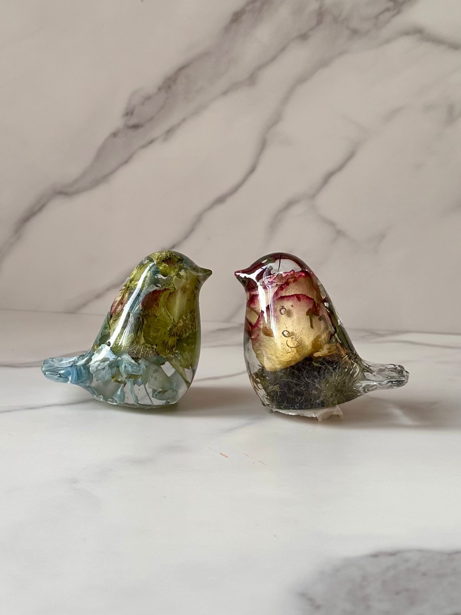 Resin flower preservation — small bird pair